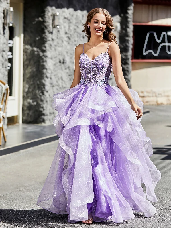 City Fashion A Line Beaded Top Tulle Ball Gown Lilac