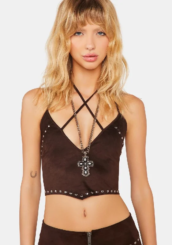 Versatile Style Wardrobe Coffee Backstage Babe Faux Suede Halter Top