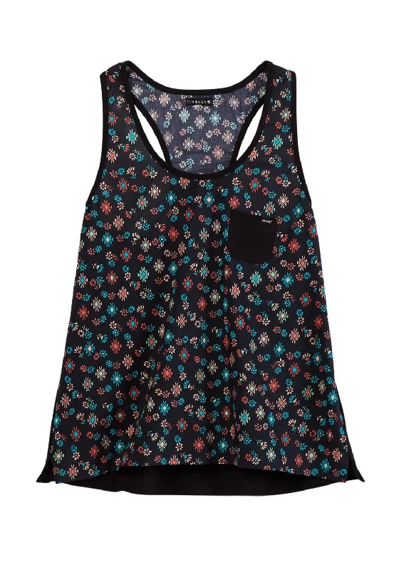 Get The Latest Trends Tin Haul Womens Floral Aztec Print Black 100% Cotton S/L Tank Top