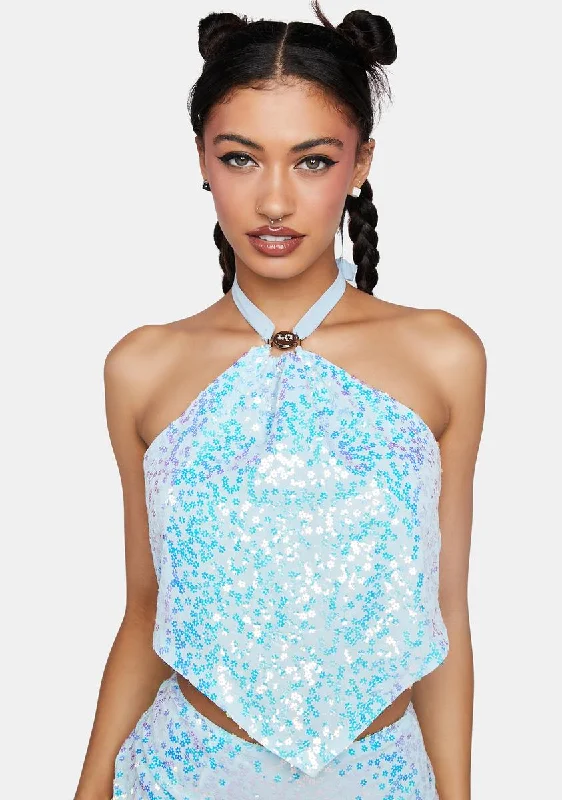 Flash Sales Illicit Flower Sequin Handkerchief Halter Top