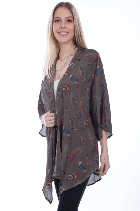 Hot Picks Scully Womens Sage Polyester Feathers Kimono