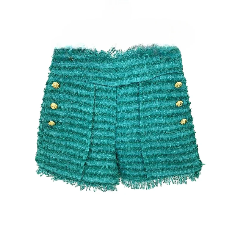 Daily Essentials Nevaeh Tweed High Waisted Shorts In Turquoise