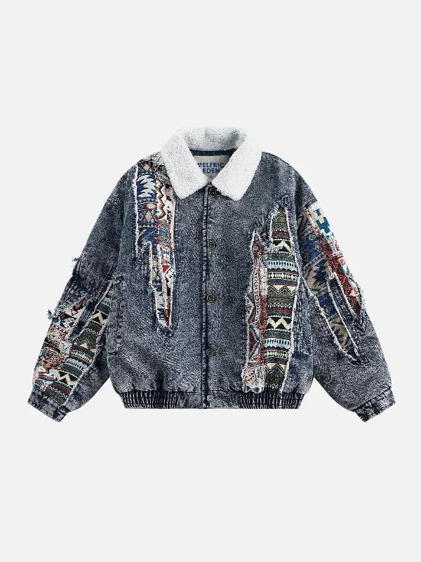 Luxury Comfort Aelfric Eden Fair Isle Patchwork Denim Coat