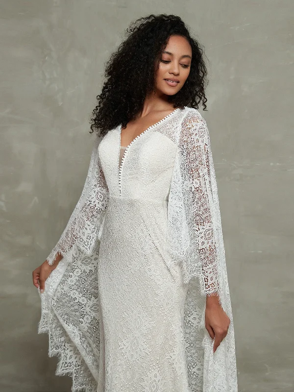 Stylish Savings Deep V-neck Lace Bridal Dresses with Shawl-As Picture