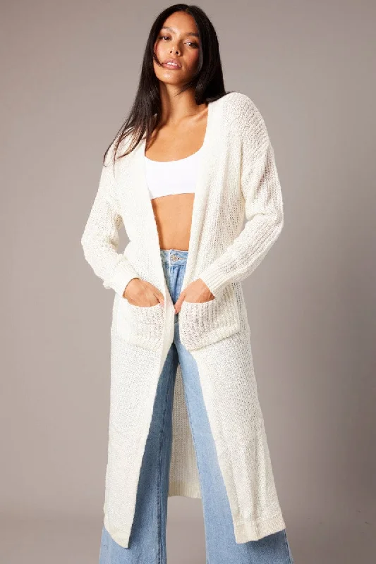 Chic Styles White Knit Cardigan