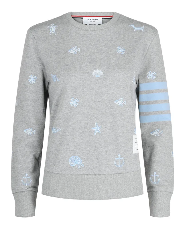 Bold Prints Casual Chic 4-Bar Nautical Crewneck Sweatshirt