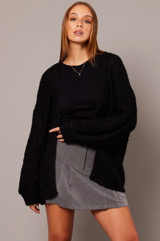 Chic Casual Style Black Oversized Cardigan Long Sleeve