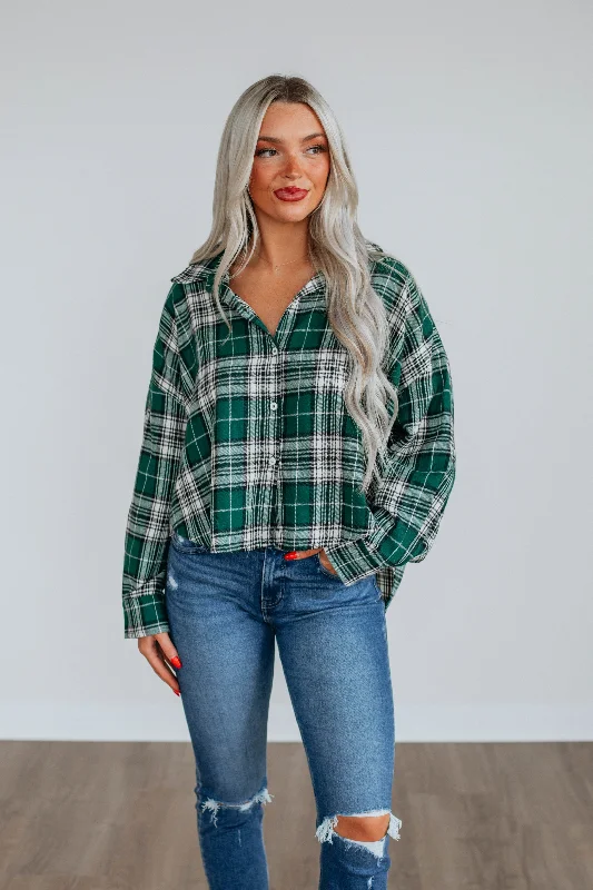 Cottagecore Rustic Charm Style Jona Flannel Top - Pine