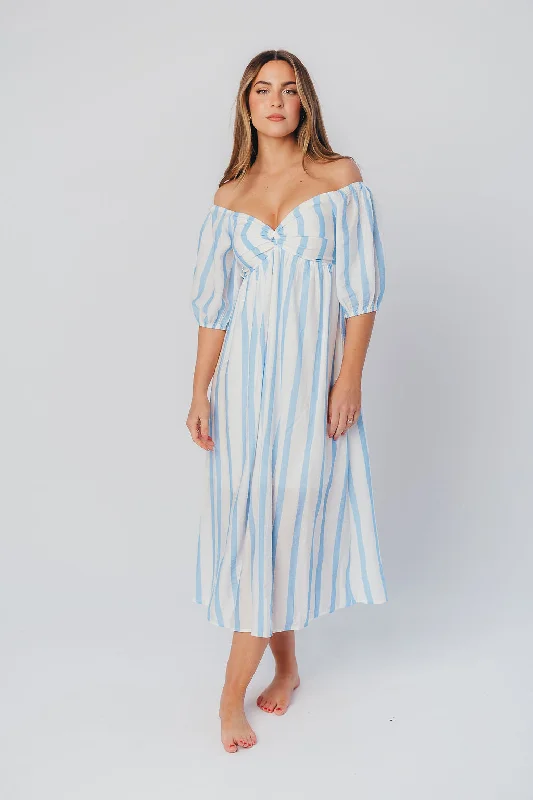 Effortless Sophistication Clara Puffed Sleeve Midi Dress with Twisted Bodice in Cloud