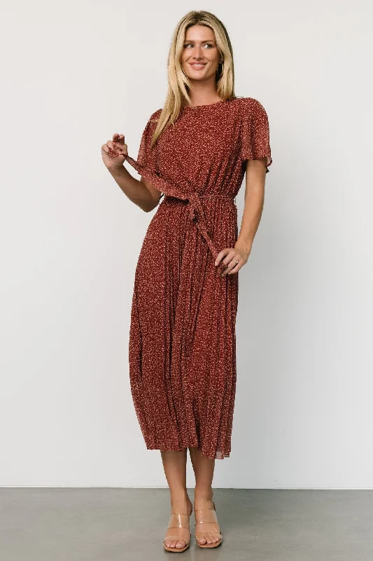 Huge Savings On Parisian Styles Prim Pleated Dress | Dark Rust