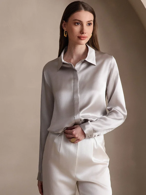 Fashion Forward Femme 19 Momme Basic Silk Long-Sleeved Shirt