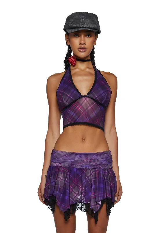 Feminine Elegance Tales Of Fantasy Halter Top - Purple Plaid