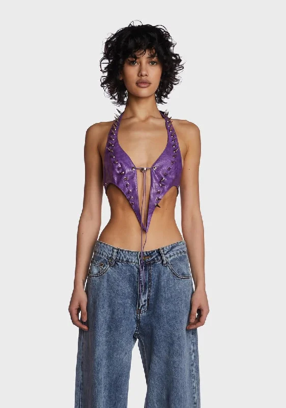 Best Sellers Purple Rivet Halter Top