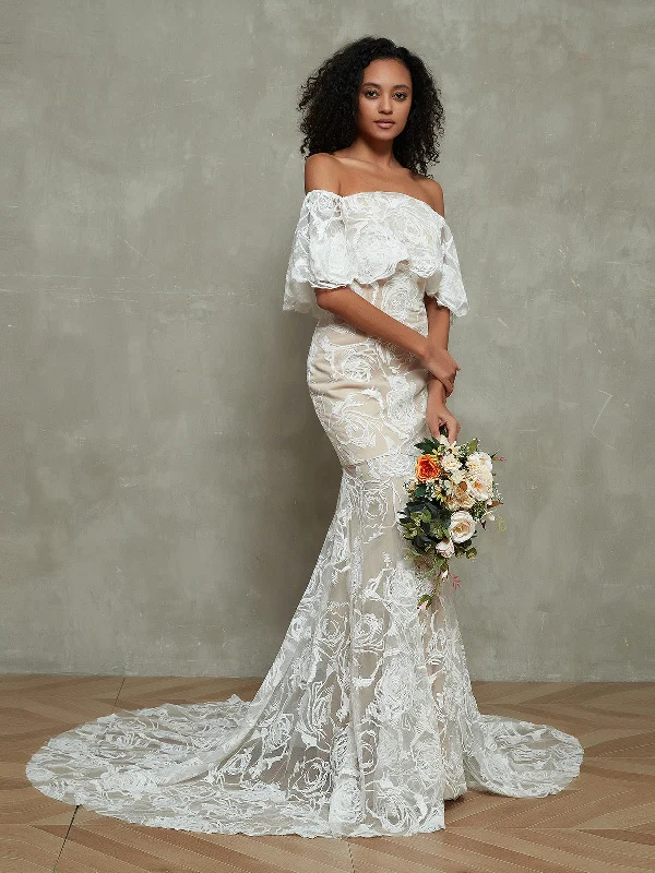 Limited Time Offer Off the Shoulder Mermaid Lace Wedding Dresses-As Picture