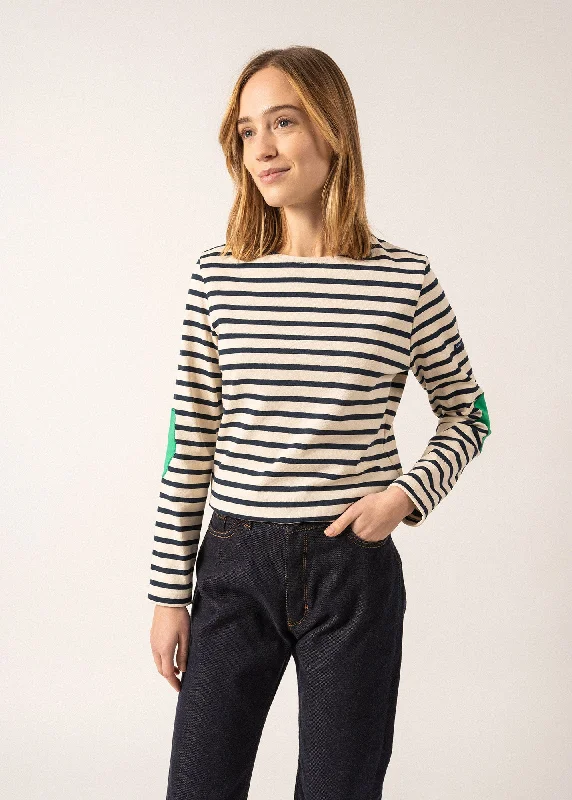 Athleisure Wear Special Offer Vaujany striped sailor shirt - in thick cotton jersey, heart-shapes elbow patches (ECRU/MARINE/TREFLE)