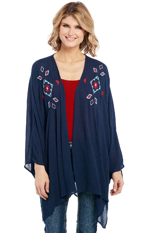 Athleisure Wear Special Offer Cowgirl Up Womens Navy 100% Rayon Embroidered Kimono Cardigan