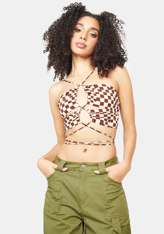 Top Brand Discounts Different Waves Checkered Halter Top