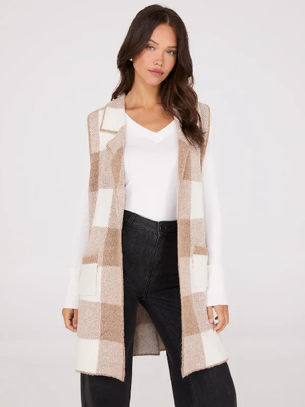 All Season Basics Discount Sleeveless Plaid Collared Duster