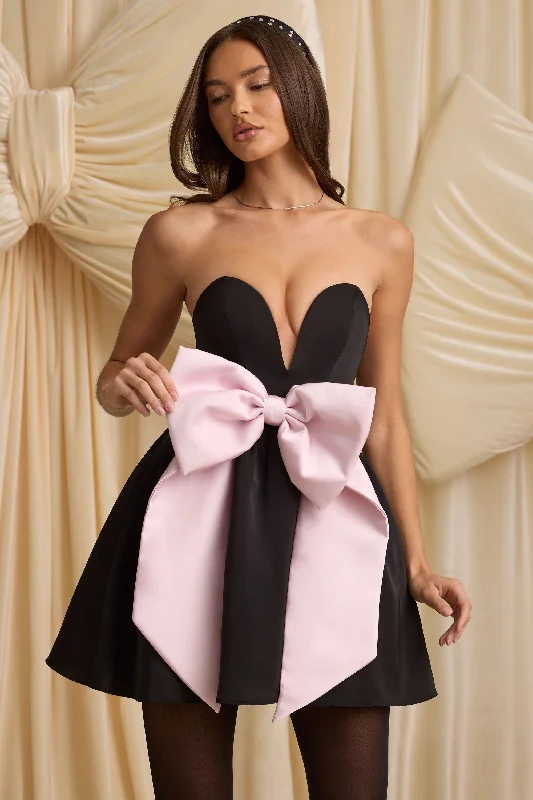 Modern Romance Bow-Detail Corset Mini Dress in Black