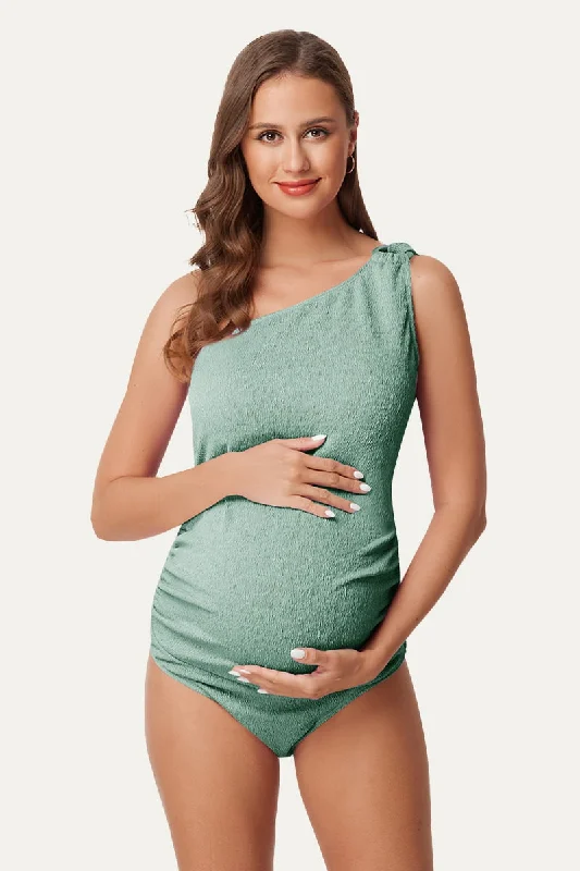 Street Style Fashion Maternity One Shoulder Ring Linked Swimsuit | One Piece Bathing Suit