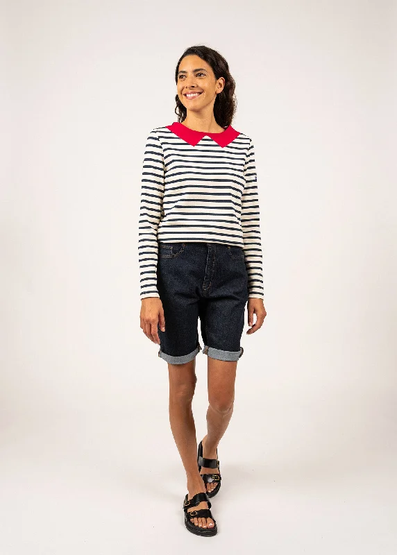 Limited Time Offers Vire sailor striped shirt with a contrasting collar - in thick cotton jersey (ECRU/MARINE/TULIPE)