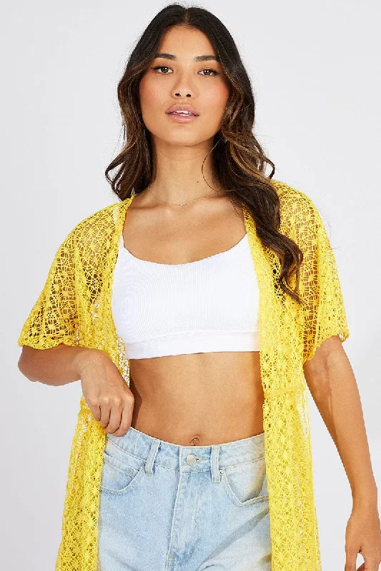 Shop Sale Items Yellow Crochet Cardigan Short Sleeve