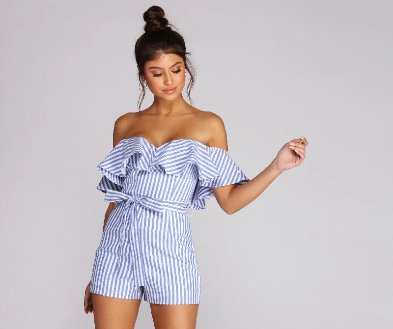 Casual Chic Ruffled And Striped Romper