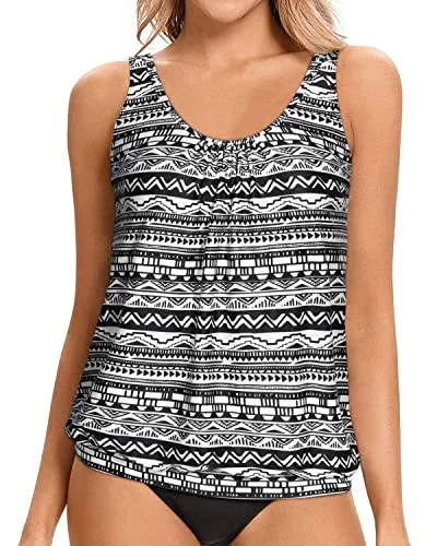 Spring Fashion Adjustable Shoulder Straps Loose Fit Tank Top Women's Tankini Tops Only-Black And White Stripe