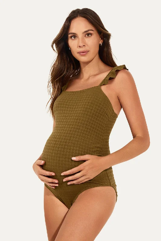 Edgy Fashion Ruffle Strap Maternity One-Piece Swimsuit