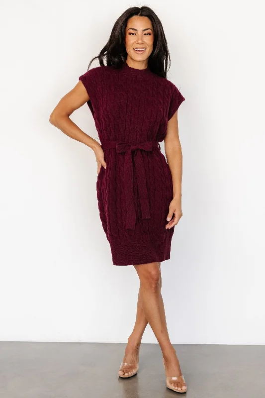 Chic & Cozy Apparel Kambri Cable Knit Sweater Dress | Mulberry