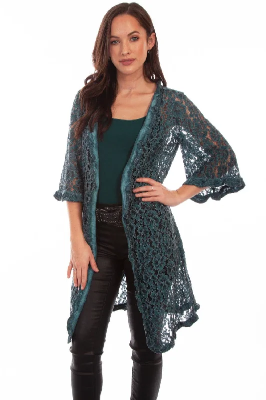 Inspired By You, Designed For You Scully Womens Dark Cyan Cotton Blend Floral Lace Cardigan