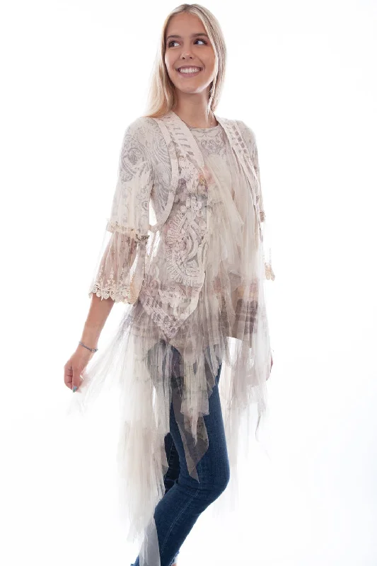 Browse Our Top Products Scully Womens Natural Italy Cotton Blend Tulle Layered Duster