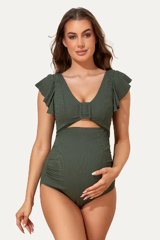 Sophisticated Style High Waisted One Piece Ruffled Cutout Swimsuits For Pregnant Women