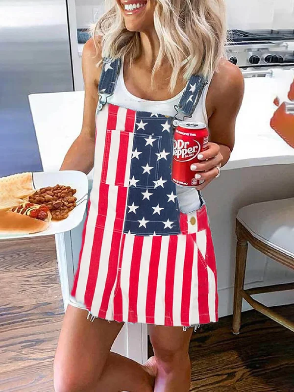 Summer Fashion Cosybreezee - Independence Day Flag Print Mini Dress with Pocket Strap