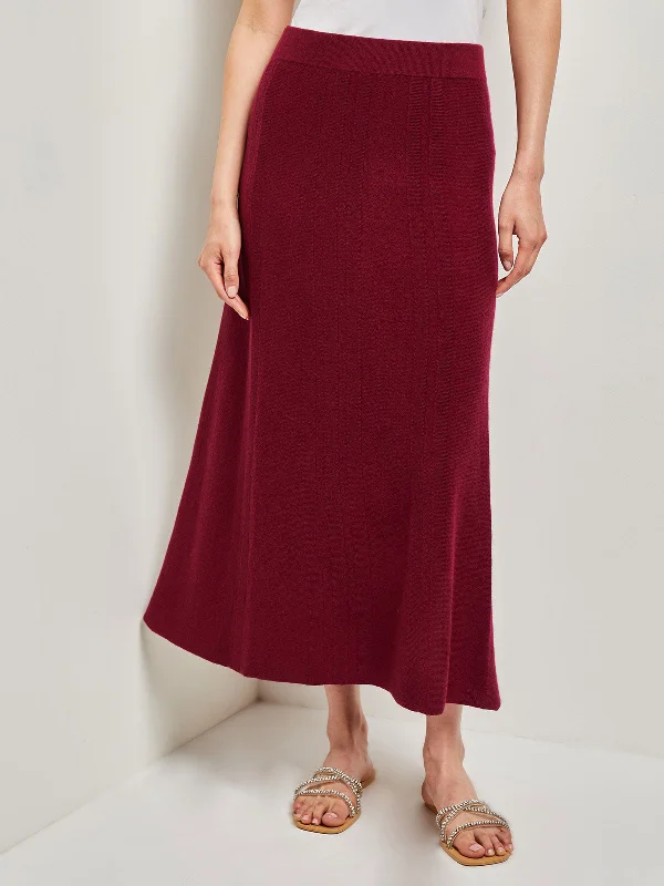 Seasonal Clearance A-Line Textural Stripe Cashmere Midi Skirt