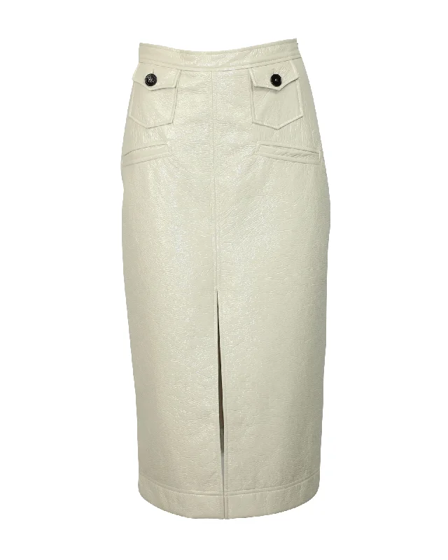 Sporty Streetwear Alexa Chung Midi Pencil Skirt in White Cream PVC