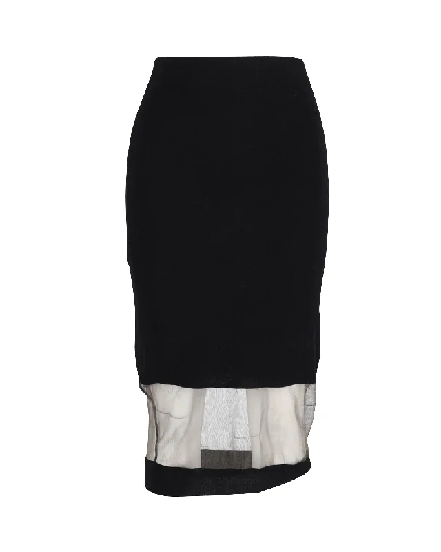 Boho Chic Fashion Alexander Mcqueen Fine Knit Midi Skirt in Black Wool