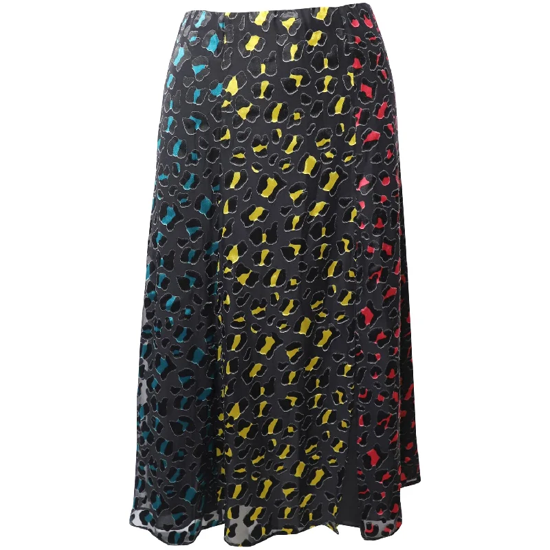 Vintage Elegance Alice + Olivia Janessa Rainbow Leopard Print Midi Skirt in Multicolor Viscose