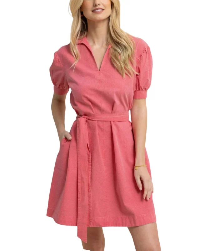 New In This Season Calan Washed Seersucker Dress In Camelia Rose Pink