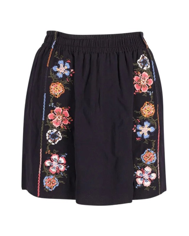 Anniversary Sale Chloe Embroidered Mini Skirt in Black Crepe