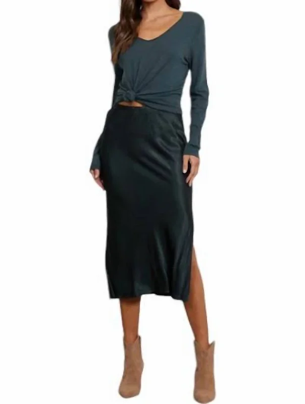 Ride The Style Wave Dorit Silky Slip Skirt In Pine