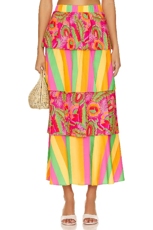 Chic & Cozy Collection Full Swing Midi Skirt In Neon Stripe