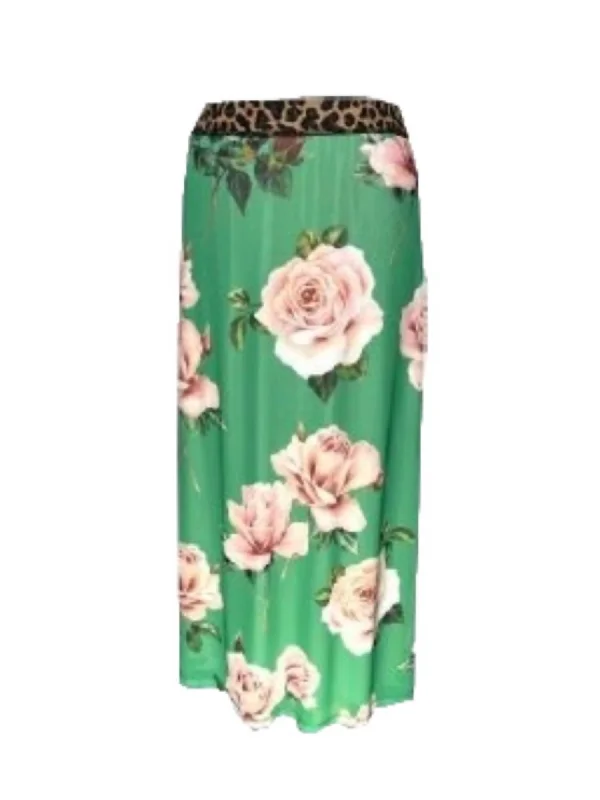 Chic Style, Always In Vogue Garden Rose Maxi Skirt In Green