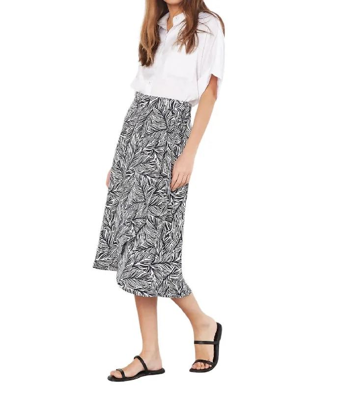 Unleash Your Style Geo Leaf Wrap Skirt In Navy