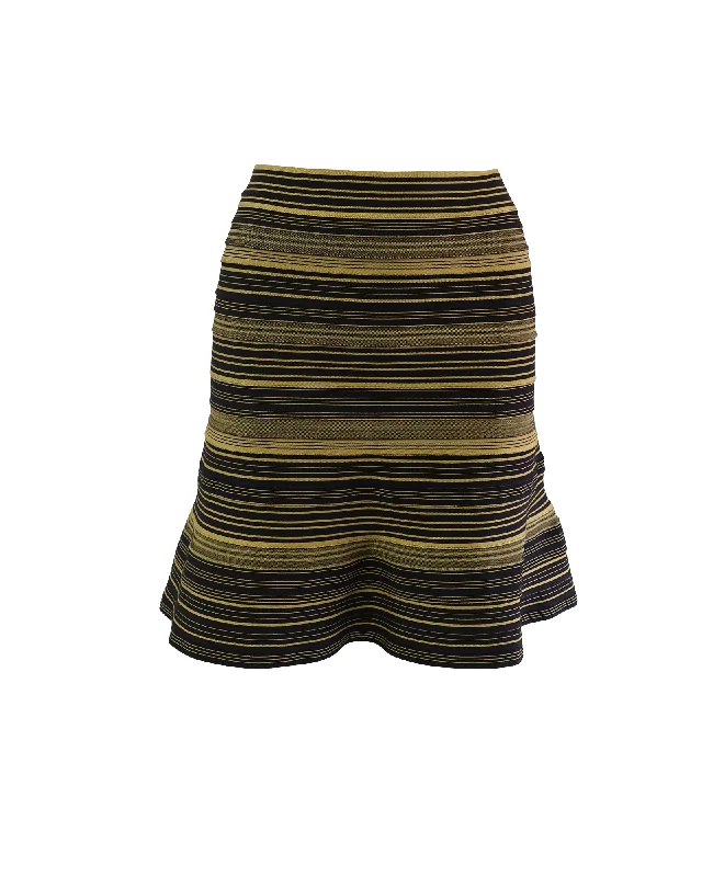 Wardrobe Refresh Herve Leger Banded Flare Skirt in Yellow/Black Cotton