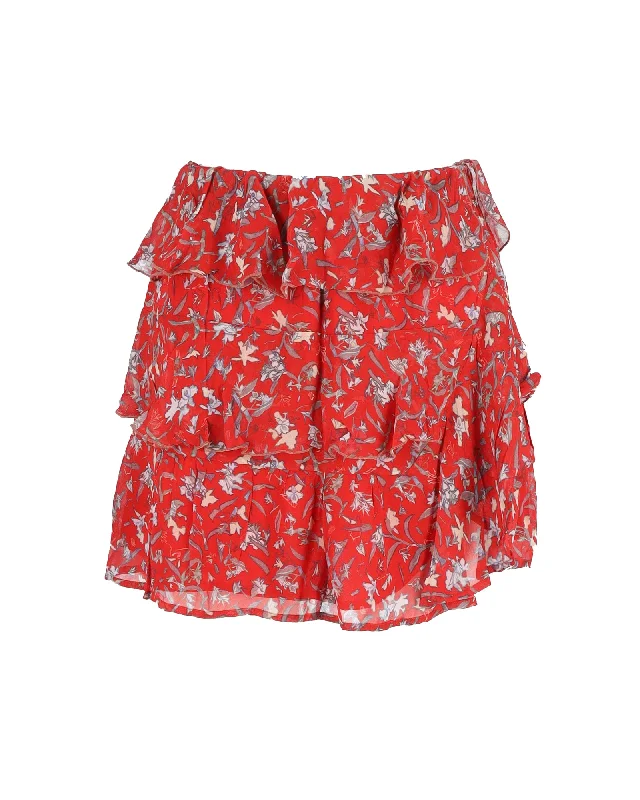 Luxe Layering Iro Printed Mini Skirt in Red Viscose