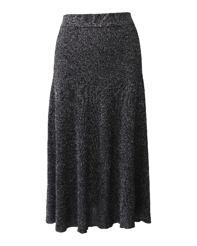 Luxury Comfort Joseph Ribbed Midi Skirt in Metallic Grey Viscose Lurex