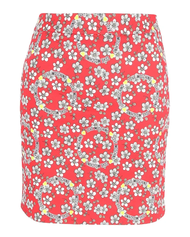 Elegant Fashion Love Moschino Mini Skirt in Floral Print Cotton