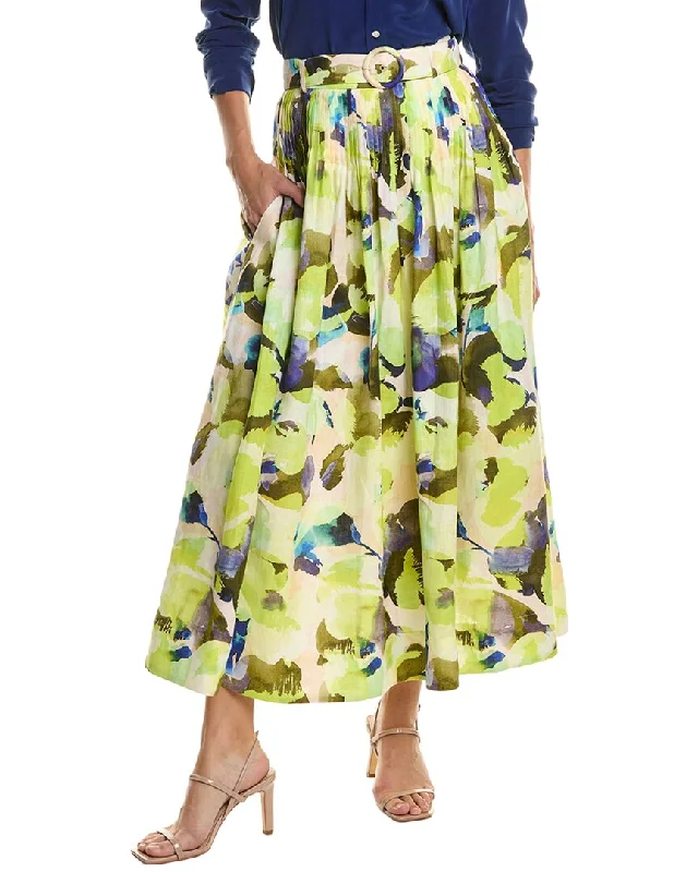 Save Big Nicholas Amabelle Pintuck Linen Midi Skirt