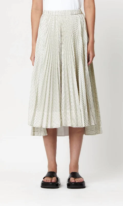 Relaxed Style Notebook Check Pleated Midi Skirt In White